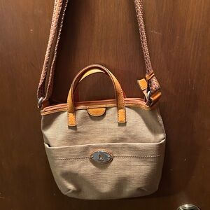 Fossil Brown Canvas Shoulder Bag with Leather Trim